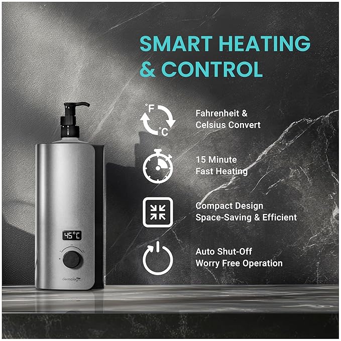 DERMALOGIC Massage Oil Warmer for Pro Spa Massage, Home Lotion Warmer with Digital Display, Real Time Temperature Oil Heater Beauty Salon Treatment Equipment, Metal Finish - Bloomnest