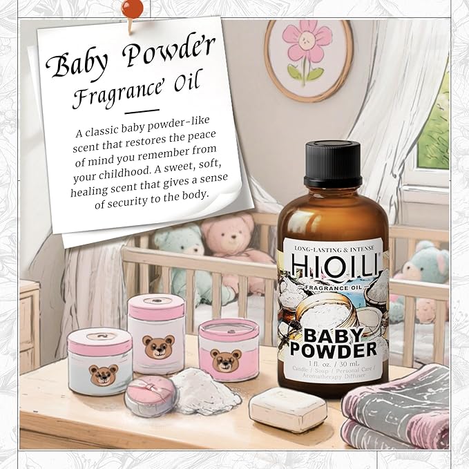 HIQILI Baby Powder Fragrance Oil - for Body Oils, Laundry Detergent, Candle, Perfumes & Soap Making, and Home Diffusers Use - 1 Fl Oz HIQILI