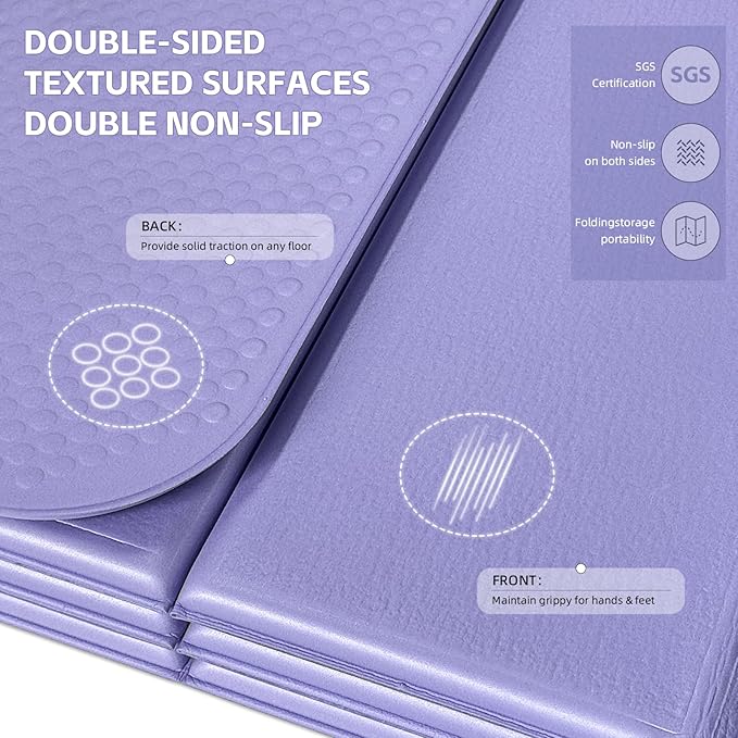 Extra Thick Foldable Yoga Mat-0.4" (10mm), SGS Certified TPE, Non-Slip & No Smell, 12-Fold Design for Ultra Portability And Easy Storage | for Yoga, Gym, Pilates, and Home Workouts, 76" x 26" - Bloomnest