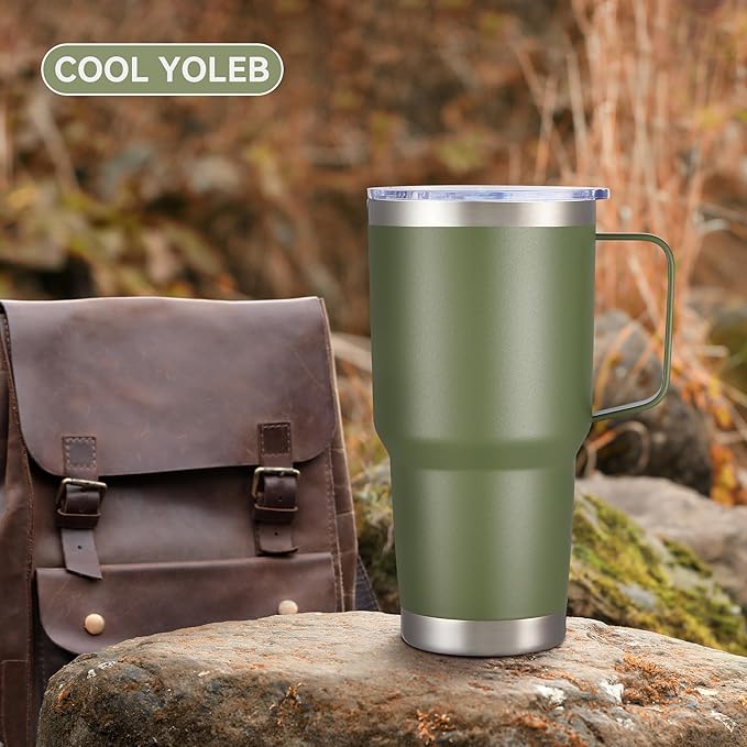 30 oz Tumbler with Handle and Lid, Stainless Steel Tumblers Bulk Double Wall Vacuum Insulated Travel Mug Leak Proof Cup Keep Drinks Cold and Hot Army Green, 12 Pack