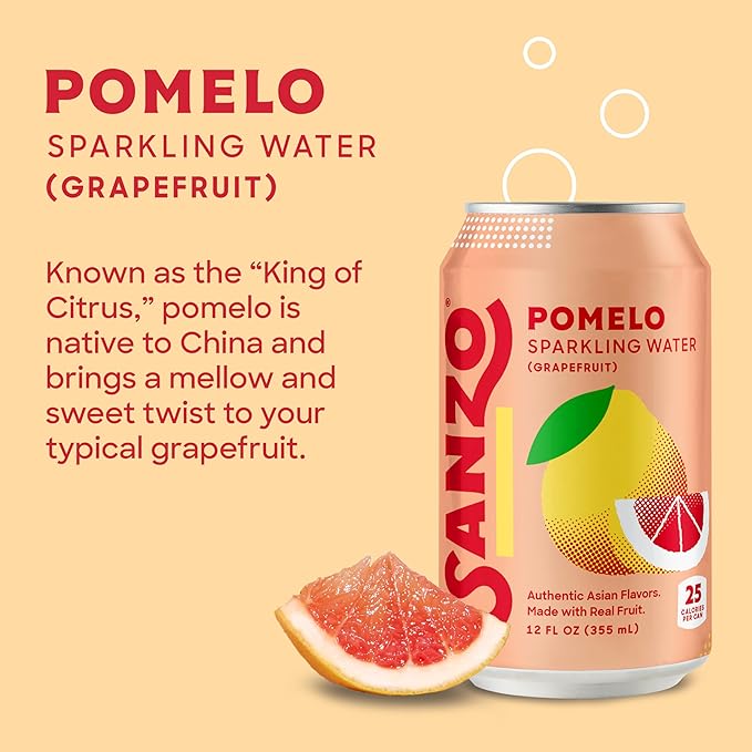 Sanzo Flavored Sparkling Water - Pomelo Grapefruit Seltzer - Low Calorie Low Sugar - Craft Asian Drinks - Vegan Gluten Free Carbonated Flavored Water - Fizzy Bubbly Healthy Drinks - 12oz, 12 Pack - Bloomnest