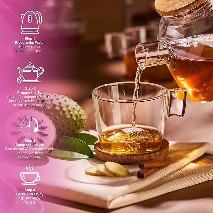 FreshDrinkUS, Premium Happy Belly Tea | 135 Tea Bags | Herbal Tea Blend with Soursop Leaves, Ginger, Fennel Seed, Lemon Balm, Cinnamon, Papaya Leaves & Rose Hip – Naturally Caffeine Free. Sugar Free - Bloomnest