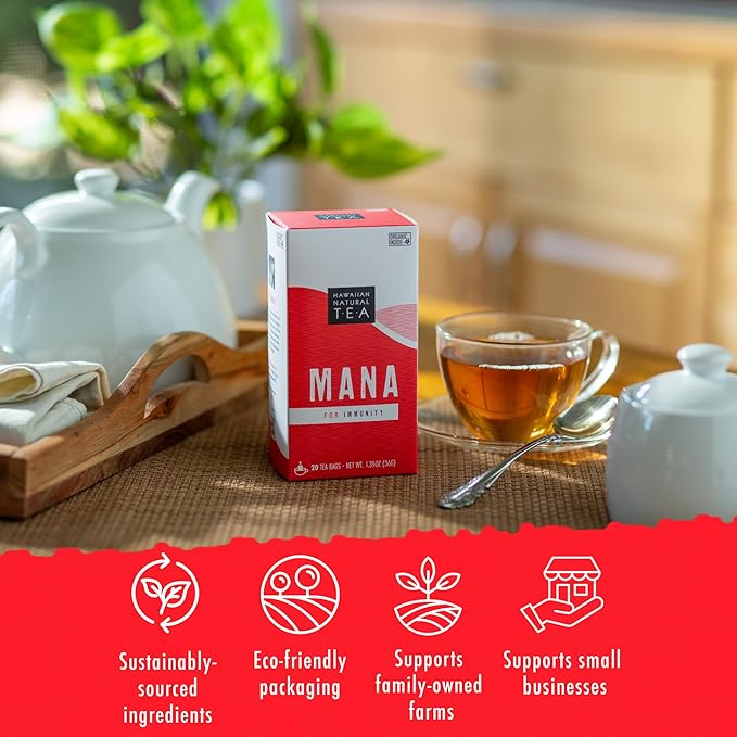 Mana Hibiscus Tea - Herbal Black Tea - All Natural Wellness Tea - Refreshing, Uplifting and Energizing Tea with Cinnamon & Mint - Supports Immune Health 60 Tea Bags - Bloomnest