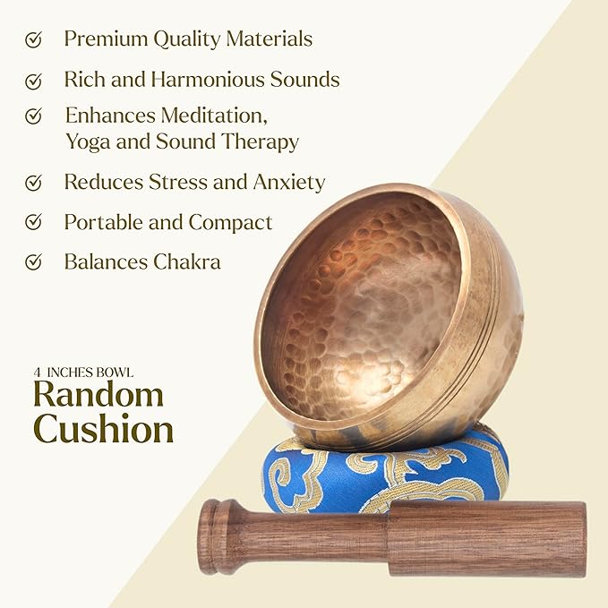 Tibetan Singing Bowl Set - Authentic Cuencos Tibetanos for Sound Healing, Meditation & Chakra Balancing - Includes Random Color Cushion, Mallet-Unique Spiritual Gifts for Women and Men 3.75" Bowl - Bloomnest