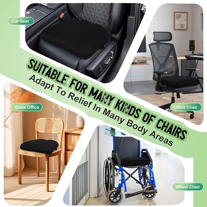Air Fiber Office Chair Cushion - Ergonomic Seat Cushion for Orthopedic Coccyx, Relief Hip & Back Support - Doctor Recommended Cushion for Long Sitting Worker Driver & Handicapped (Black) - Bloomnest