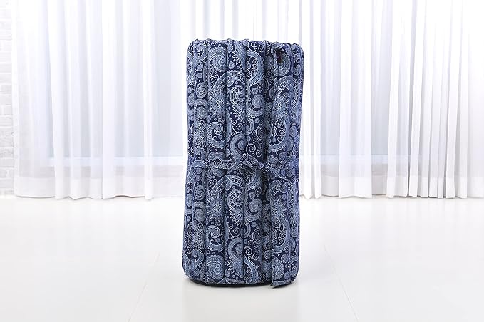 Leewadee - Foldable Floor Mattress - Japanese Roll Up Futon -Trifold Tatami Mat- Guest Floor Bed - Camping Mattress - Thai Massage Mat, Kapok Filled, 75 x 28 inches, Blue White - Bloomnest