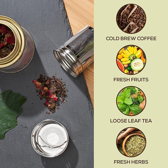 LeafLife Premium Bamboo Tea Bottle for Loose Tea - Tea Infuser Bottle - Tea Gifts - Insulated Water Bottle/Coffee Tumbler/Tea - Tea Gift Set, Tea Accessories - Tea Tumbler 22oz