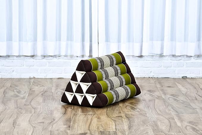 Leewadee Triangle Cushion – Comfortable Backrest for TV or Reading, Incline Pillow for Relaxing Made of Kapok, 20 x 13 x 13 inches, Brown Green - Bloomnest