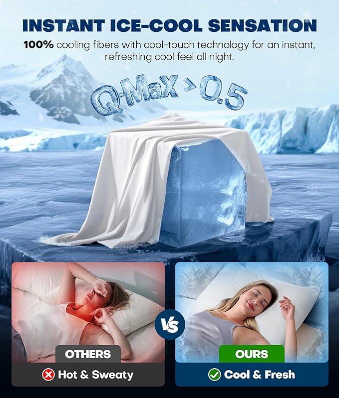Ultra-Chill Cooling Pillowcase Set of 2 for Hot Sleepers, Softer Than Silk Pillow Cases for Protecting Hair & Skin, Breathable Bed Pillow Covers w/Zipper, Gifts for Women Men (White, King) - Bloomnest