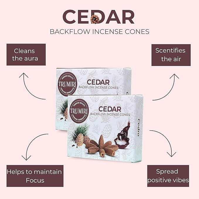 Cedar Backflow Incense Cones - 60 Total, Six Packs of 10, Waterfall Effect TRUMIRI