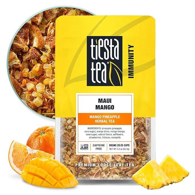 Tiesta Tea Maui Mango, Loose Leaf, Mango Pineapple Herbal Tea, Premium Non-Caffeinated Fruit Blend, Makes Hot or Iced & Brews Up to 25 Cups, 2.2 Ounce Resealable Pouch - Bloomnest
