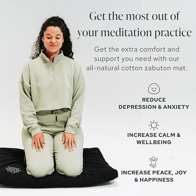 Mindful & Modern Zabuton Meditation Mat - Cotton Filled Yoga and Meditation Pad - Zabuton Meditation Cushion for Kneeling and Sitting Support - Large Rectangular Sitting Floor Pillow for Bench or Zafu - Bloomnest