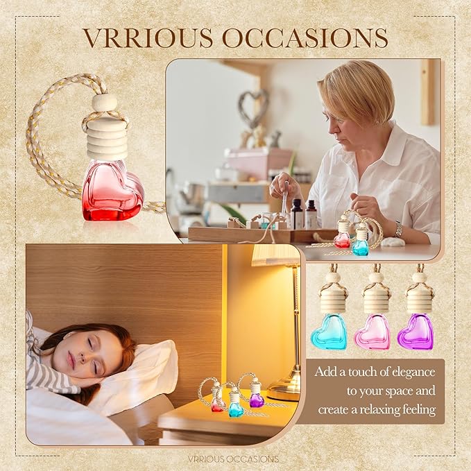 50 Pcs 6ml Hanging Car Air Freshener Car Diffuser Bottle Empty Glass Perfume Heart Love Bottle Freshener Diffuser Pendant Valentine's Day Essential Oil Fragrance Aromatherapy Ornament (Multicolor) - Bloomnest