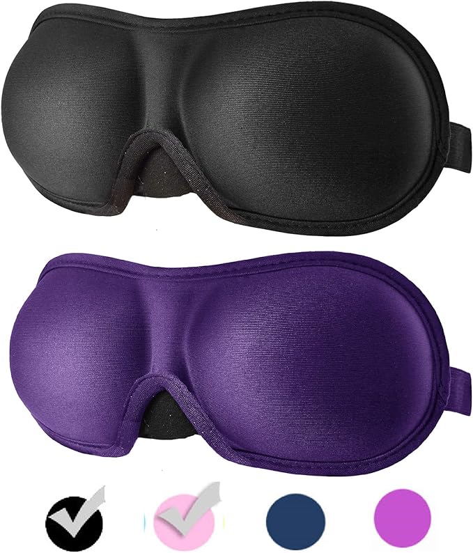 3D Eye mask for Sleeping,Machine Washable, Sleep Mask for Women, Blinder Blindfold Airplane (Black+Purple) - Bloomnest