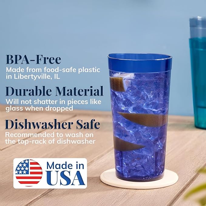 Party Outlaw Clear Plastic Cup Tumblers 6 Pc 20oz Lightweight, Heavy Duty Stackable Cafe Style Plastic Glasses. Reusable & Dishwasher Safe Ice Tea & Water Cups - Bloomnest