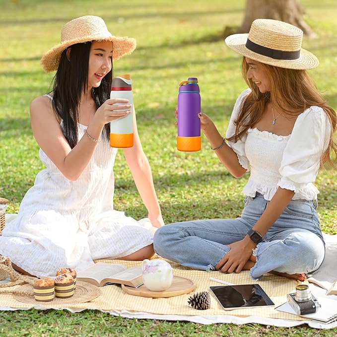 2PCS Silicone Water Bottle Boot for Owala 24oz 32oz 40oz, Anti-Slip Protective Sleeve Bottom Bumper Protector for FreeSip, Twist, and Flip Stainless Steel Water Bottles Alwenid