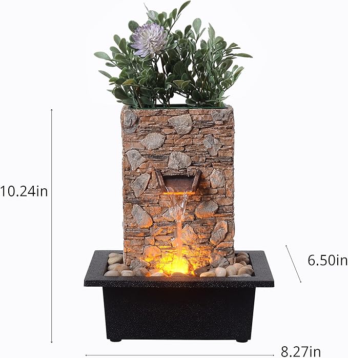 Kalona Tabletop Waterfall Fountain, Zen Fountain for Home Office Decor with LED Lights, Relaxing Indoor Water Feature with Realistic Stone Look for Meditation(23111) - Bloomnest