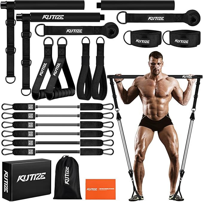 Pilates Bar Kit with Resistance Bands, Heavy Duty Pilates Equipment for Men, Strength Training Bar for Legs, Hip, Back, Arm, Abs, Chest, Shoulders, Portable Home Gym Full Body Workout Equipment - Bloomnest