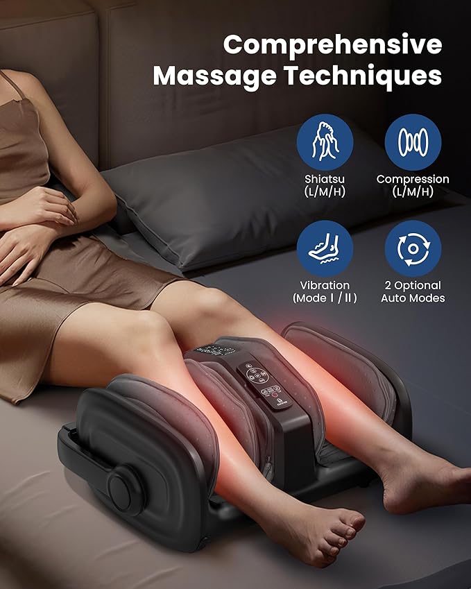 COMFIER Shiatsu Foot Massager Machine, Foot Calf Massager with Heat, Squeeze & Vibration Massage, Remote Control, UP to Men Size 14