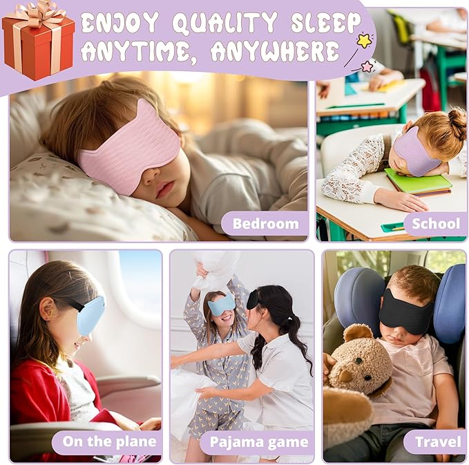 Kids Sleep Mask Eye Mask: 3D Contoured Cup Sleeping Masks, Blindfold with Adjustable Strap, Kids Eye Cover for Boys, Girls, Teens, Pressure-Free with Memory Foam Face Mask for Sleeping (Purple) - Bloomnest