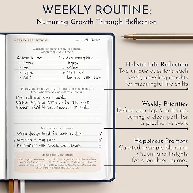 RYVE Daily Journal for Women – 6-Month Guided Gratitude Journal with Prompts, Affirmations, Mindfulness, Self-Reflection & Self-Care - Bloomnest