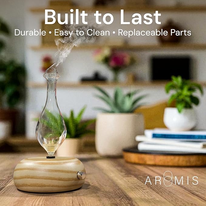 ArOmis Premium Glass Essential Oils Nebulizer - Waterless Diffuser for Aromatherapy - Handmade Oil Diffuser, Wooden Base, No Plastic, No Heat, No Battery, No LEDs - Orbis Lux Merus ArOmis
