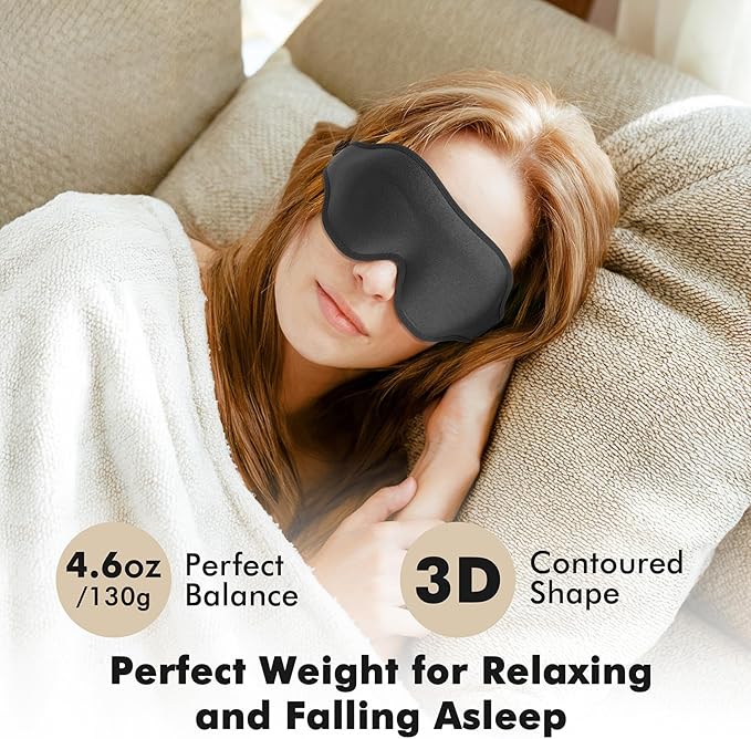 Weighted Eye Mask for Sleeping, 3D Contoured Sleep Mask Blackout with Adjustable Strap, Lash Extensions Sleeping Mask for Travel, Eye Cover Blindfold for Men Women (Black, 4.6oz) - Bloomnest
