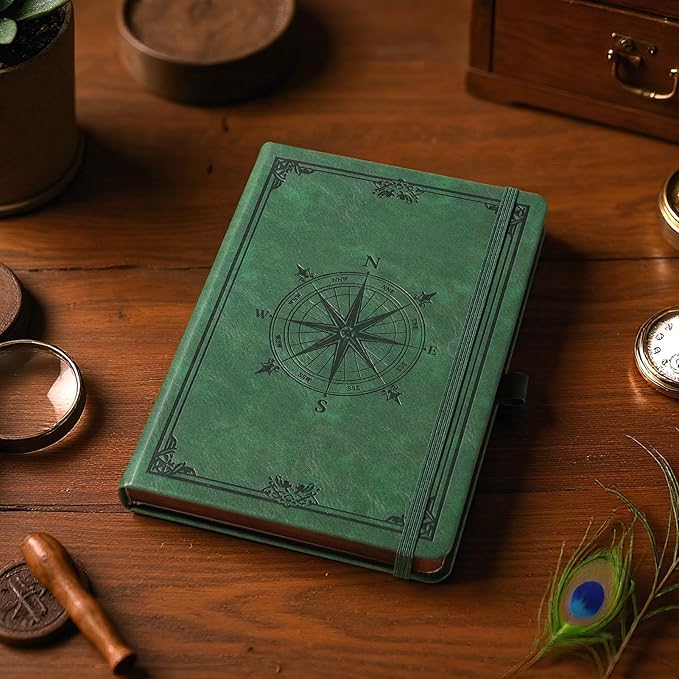 AHGXG Thick Journal Lined Notebook for Men - 320 Numbered Pages A5 College Ruled Notebook for Writing, 100gsm Paper, Vintage Leather Hardcover, for Women Work Office School, 5.75'' X 8.38''- Dark Green - Bloomnest