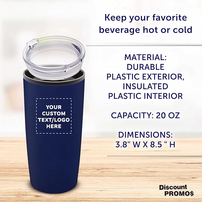 Custom Plastic Tumblers 20 oz Set of 6/12/24 Personalized Bulk Pack with Lids, Ice Coffee Tumbler, To Go Cup Insulated - Blue - Bloomnest