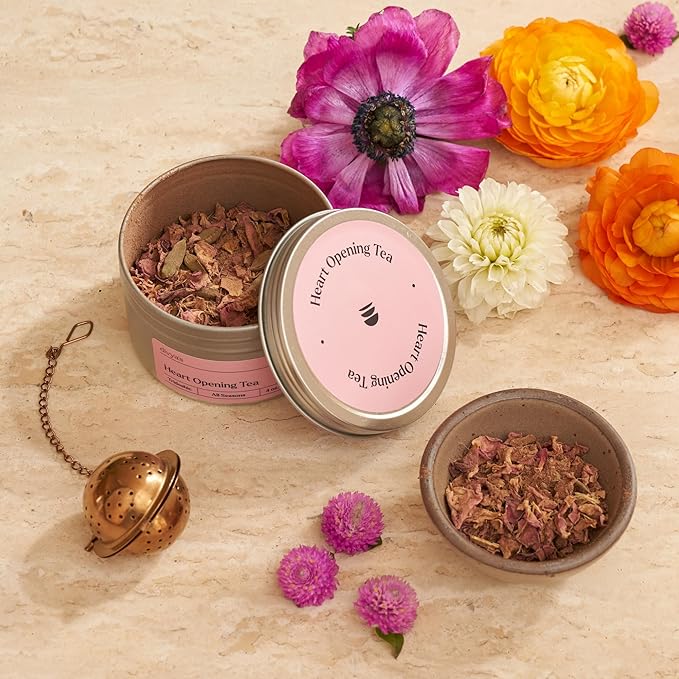Divya's Heart Opening Tea, Ayurvedic Herbal Tea with Ashoka, Rose Petals, and Cardamom for Balance, Love, and Grief, Caffeine Free, Organic, Non-GMO, Ayurvedic, Loose Leaf Tea - Bloomnest