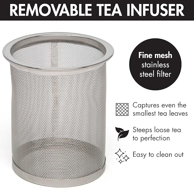 Primula Half Moon Teapot with Removable Infuser, Glass Tea Maker with Reusable Fine Mesh Stainless Steel Filter, Dishwasher Safe, 40-Ounce, Blue - Bloomnest