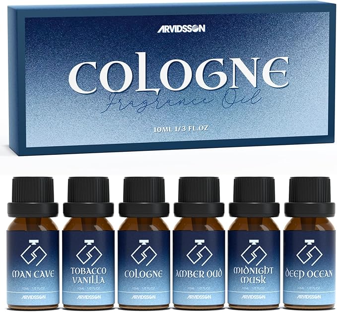 ARVIDSSON Cologne Fragrance Oils Set, Essential Oils for Diffuser | Deep Ocean, Cologne, Amber Oud, Tobacco Vanilla, Man Cave, Midnight Musk, Diffuser Oil Scents for Candle Making, Soap Making - Bloomnest