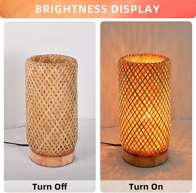 Arturesthome Bamboo Desk Light Woven Boho Beside Lamp Vintage Wicker Wooden Nightstand Lamp for Living Room,Kids Room,Nursery Room Decor - Bloomnest