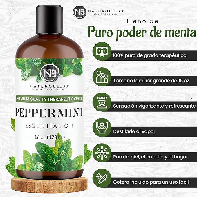 NaturoBliss Peppermint Essential Oil, 100% Pure and Natural Therapeutic Grade, Premium Quality Peppermint Oil, 16 fl. Oz - Perfect for Aromatherapy and Relaxation - Bloomnest