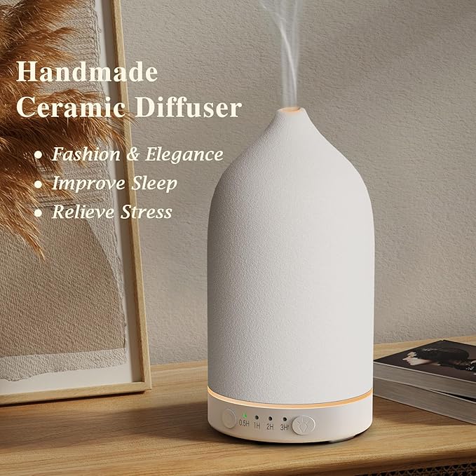 Diffuserlove Ceramic Essential Oil Diffuser 160ML Aromatherapy Diffuser for Home Bedroom Room Cool Mist Humidifier Stone Air Diffusers (Size:6.8" H x 3.6" W) - Bloomnest