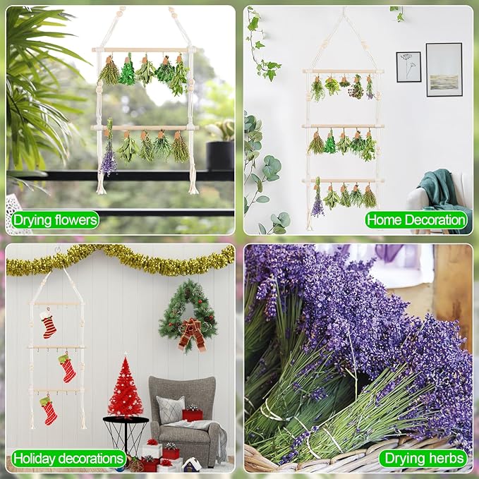 2 Pack Herb Drying Rack Flower Drying with 100 Brown Gift Tags and 160ft Natural Jute Twine, Hanging Herb Dryer Rack Drying Herb Dryer Rack(2 Tier and 3 Tier) - Bloomnest