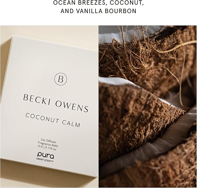 Pura and Becki Owens - Pura Car Scent Refill - Fragrance for Car Diffuser - Clean & Safe Luxury Diffuser Scent - Long-Lasting Fragrance for 30 Days of Aroma - Coconut Calm - Bloomnest