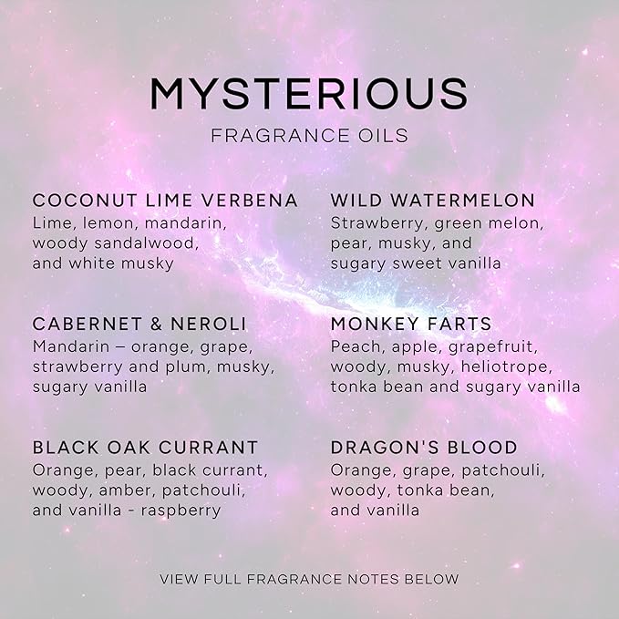 Eternal Essence Oils Mysterious Set of 6 Premium Fragrance Oils - Coconut Lime Verbena, Cabernet & Neroli, Dragons Blood, Wild Watermelon, Monkey Farts, and Black Oak Currant Scented Oils - 10ML - Bloomnest