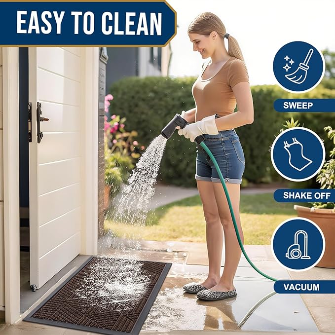 Smiry Front Door Mat Outside Entrance, Heavy Duty Sturdy Natural Rubber Doormat, Trap Dirt and Moisture, Easy Clean Low Profile Mats for Indoor Outdoor Entry, Irregular Triangle (47x24, Dark Brown) - Bloomnest