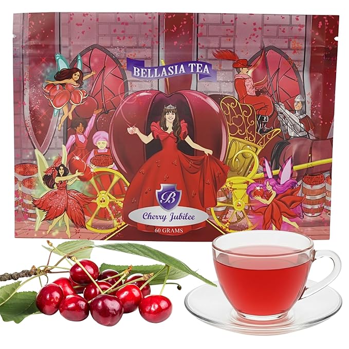 Bellasia Tea Cherry Jubilee for Kids Using Real Fruit Pieces - Caffeine Free Herbal Tea with Real Ingredients & Balanced Flavor- Add Loose Leaf Tea to Your Child’s Routine for A Fun & Tasty Drink - Bloomnest