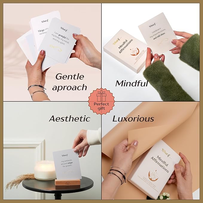 Ariond What If... Mindful Daily Affirmation Cards for Women, Motivational Cards with Display Stand, Encouragement Gifts for Women, Gifts for People with Anxiety - Bloomnest