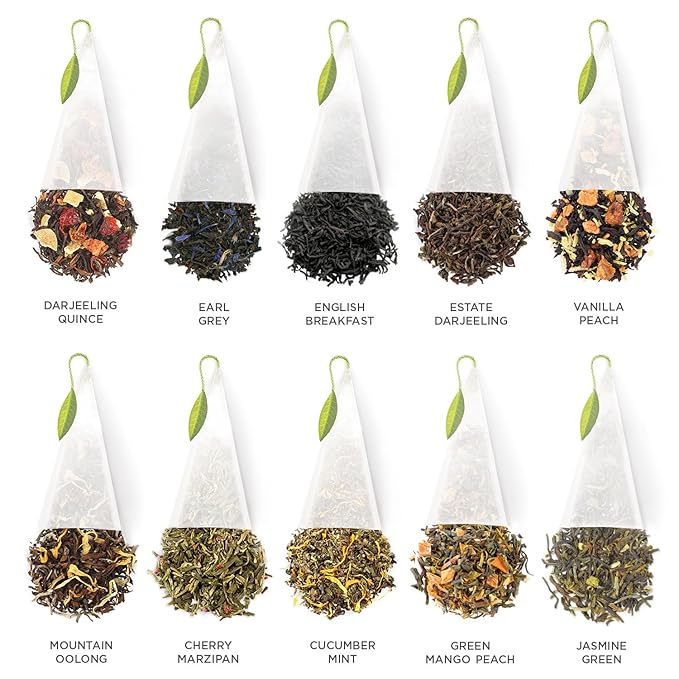 Tea Forte Tea Tasting Assortment Premium Tea Chest Gift Sampler, 40 Count, 2 of each Variety Blend Individually Wrapped Handcrafted Pyramid Infuser Bags - Bloomnest