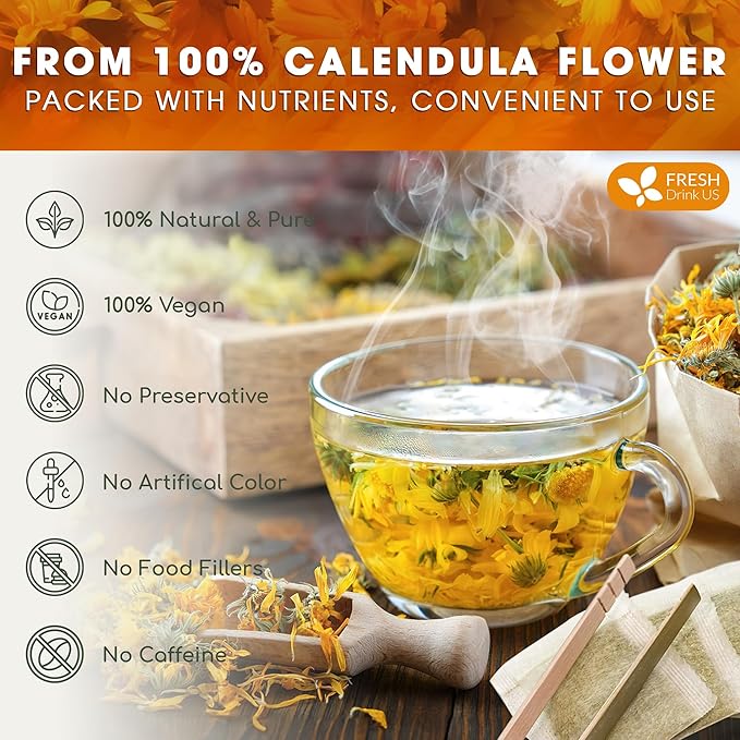FRESHDRINKUS Premium 100% Natural Calendula Flower Tea Bags, 135 Count, Herbal Tea, Caffeine Free, Sugar Free, Gluten Free, Vegan - Bloomnest