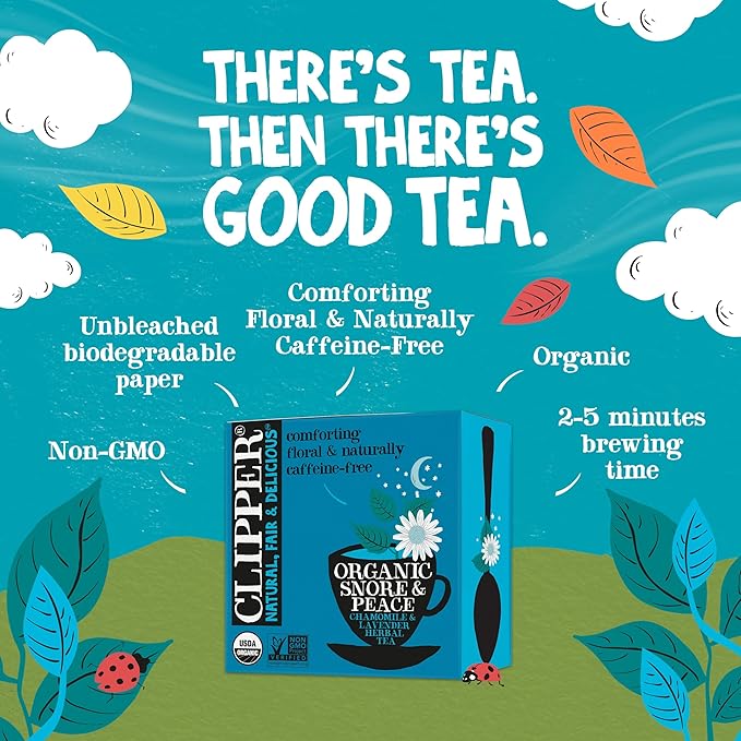 Clipper Tea Snore and Peace Chamomile & Lavender Herbal Tea – Caffeine Free, USDA Organic, Great Hot or Iced – Comfortingly Floral, Natural, Fair & Delicious – 200 Tea Bags - Bloomnest