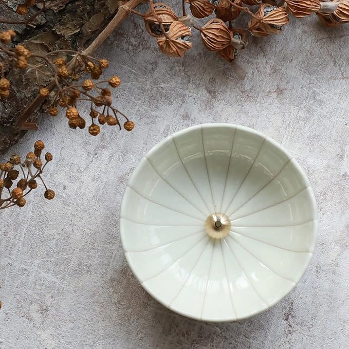 Asayu Japan White Lotus Incense Holder for Sticks 4.1 inch (105mm), Traditional Made in Japan Ceramic Ash Catcher and Brass Incense Burner Set, Japanese Incense Bowl - Bloomnest