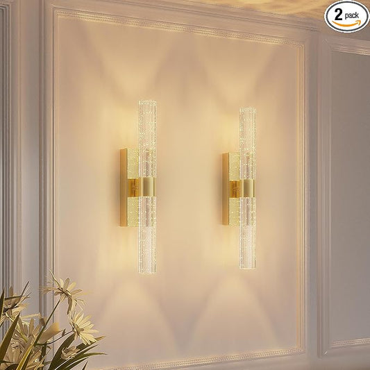 camuucci Battery Operated Gold Wall Sconces Set of 2 Rechargeable Battery Powered Wall Light with 12000mAh Not Hardwired Dimmable Wall Lamp Fixtures for Bedroom Living Room 15.3 Inches - Bloomnest