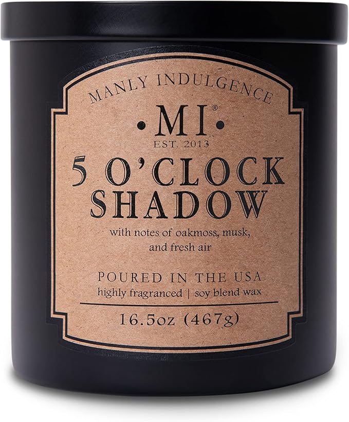 Manly Indulgence 5 O'Clock Shadow Scented Candle for Men 16.5 oz | 2 Wick & 2X Intense Fragrance | Oakmoss, Musk & Fresh Air | Up to 60 Hour Burn, Soy Blend Wax, USA Poured, Black - Bloomnest