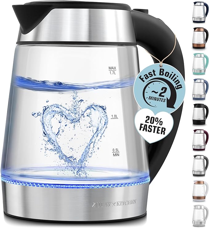 Zulay Kitchen Fast-Boiling Electric Kettle - 1.7L Hot Water Kettle 1500W With Auto Shut-Off - Water Boiler For Coffee & Tea - Boil-Dry Protection, Cool-Touch Handle, 360° Base - Black - Bloomnest