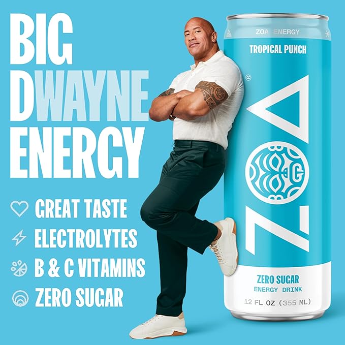 ZOA Zero Sugar Energy Drinks, Tropical Punch - Sugar Free with Electrolytes, Healthy Vitamin C, Amino Acids, Essential B-Vitamins, and Caffeine from Green Tea - 12 Fl Oz (12-Pack) - Bloomnest
