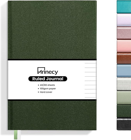 Annecy Lined Journal Notebook, Hardcover Leather Journal for Women & Men, 160 Numbered Pages, Medium 5.5" x 8.25", 100 GSM Thick Paper, Deep Green - Bloomnest